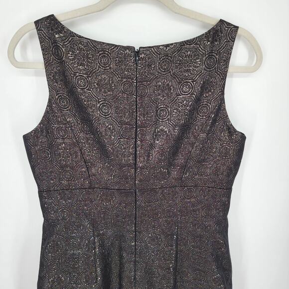 Badgley Mischka Feather Hem Cocktail Dress 10 Metallic Brocade Sleeveless Black - Picture 8 of 11